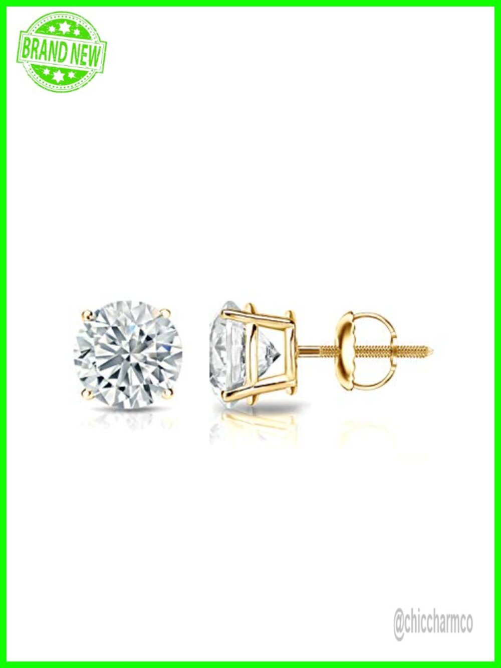 14k Yellow Gold Lab Grown Diamond Stud Earrings 1 Carat Screw Back 4-Prong